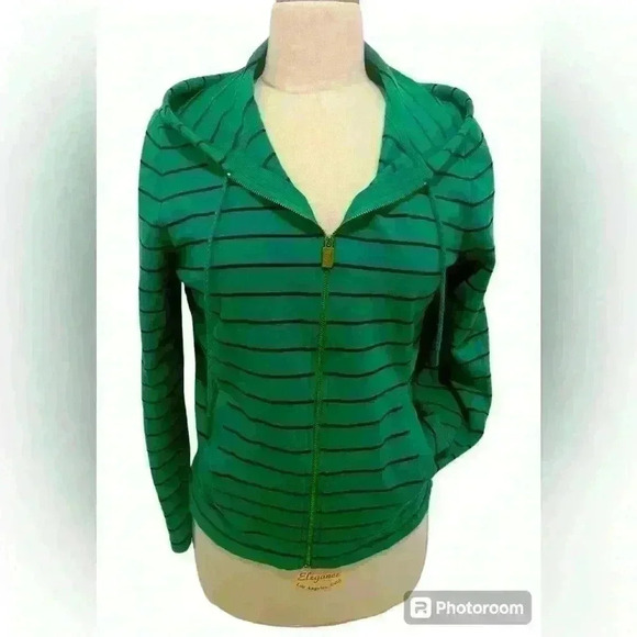 Liz & Co sweat jacket green and blue pinstriped size large - Picture 1 of 6